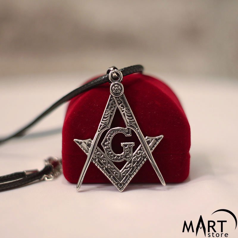 Masonic Pendant Necklace - Masonic Square and Compass - Silver and